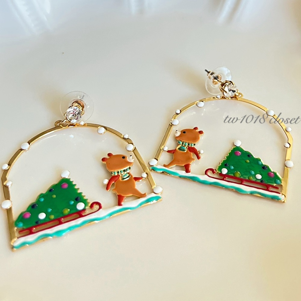 Les Nereides Christmas Tree and Cuddly Bear Post Drop Earrings